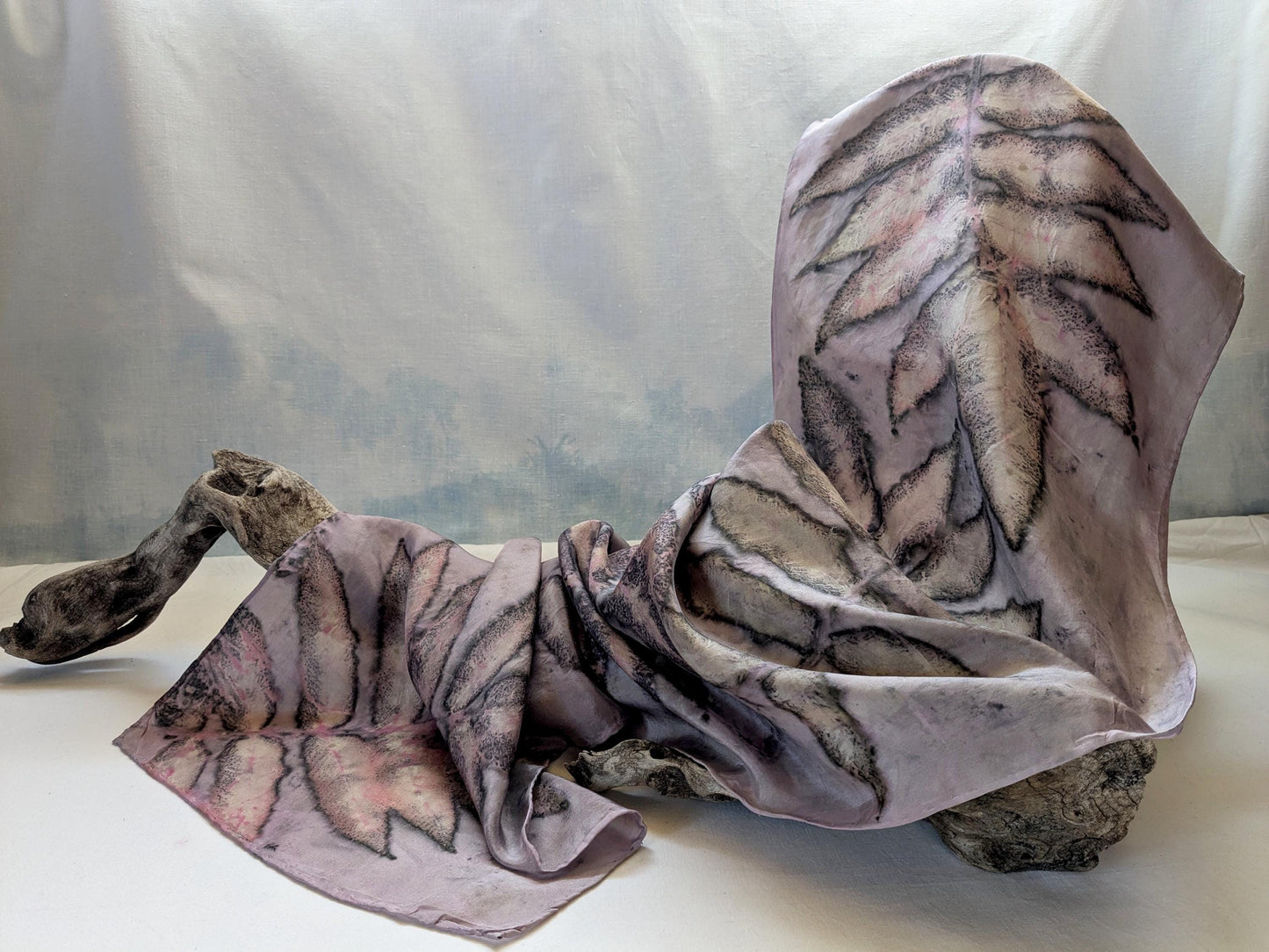 Eco-Printed Silk Scarf: Cochineal & Sumac Leaf Botanical Dye