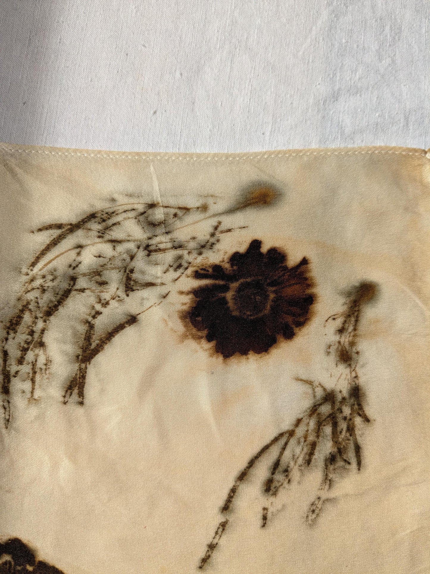 Silk scarf eco printed with Coreopsis flowers
