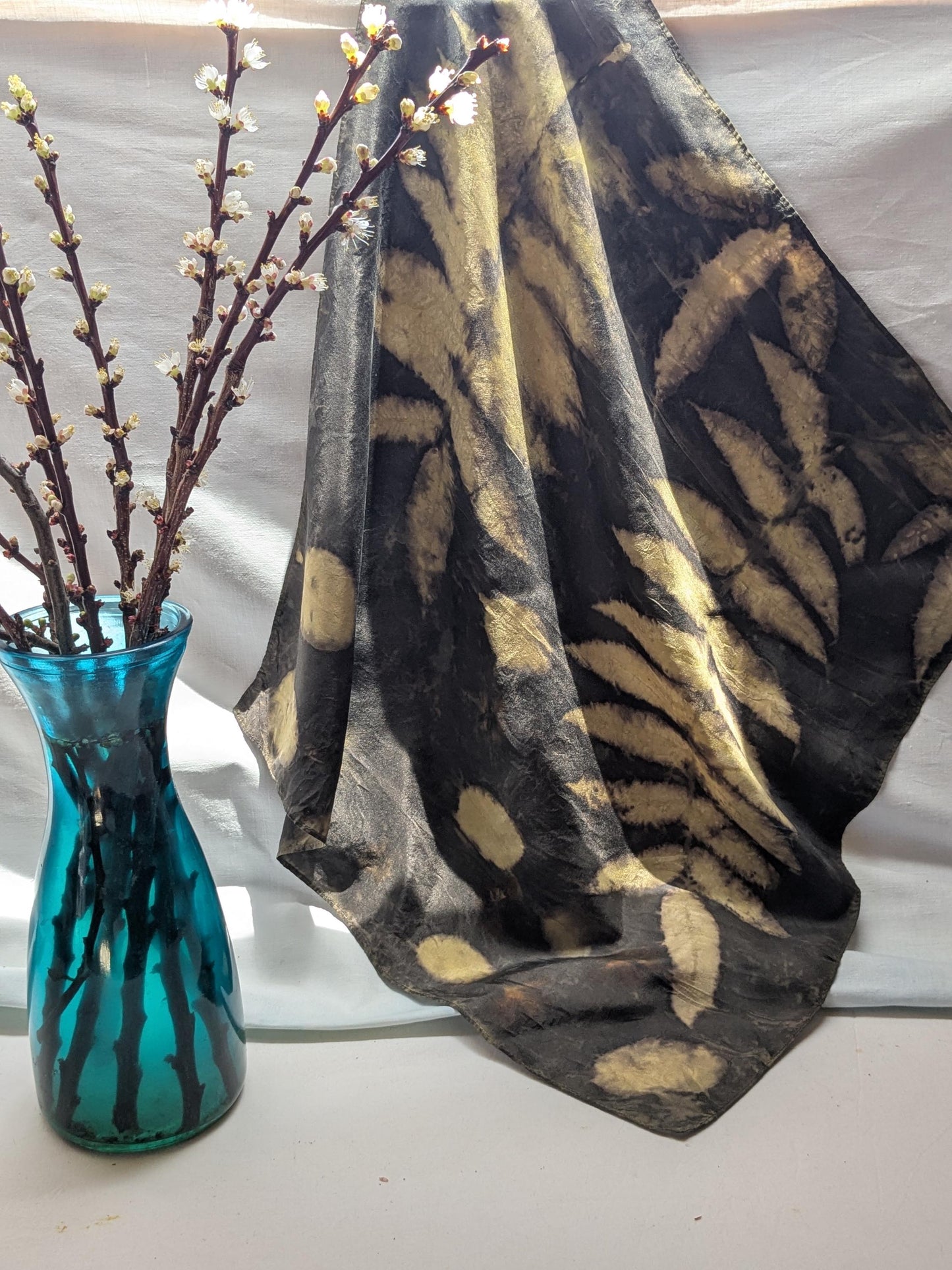 Eco Printed Silk Scarf: Hand Dyed Botanical Design, Made in Georgia