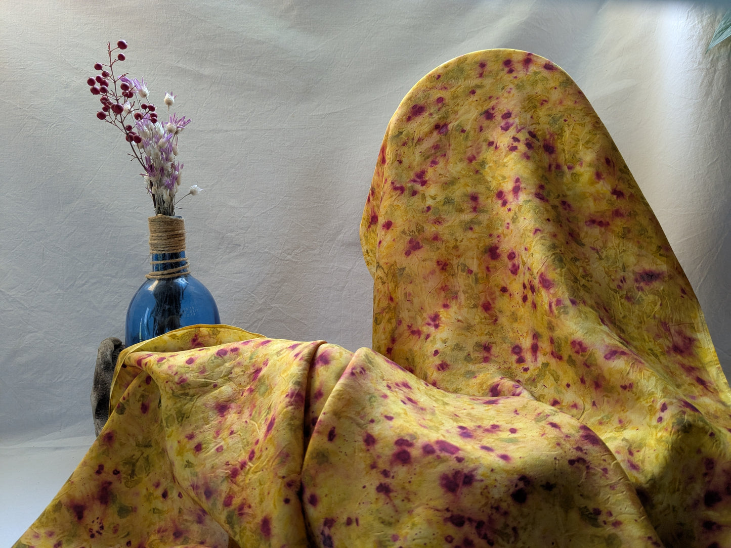 Rainbow colored silk scarf, dyed with natural dyes