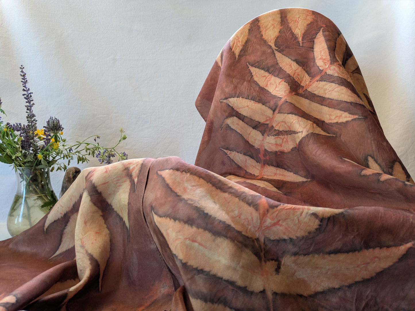 Rusty red colored natural silk scarf