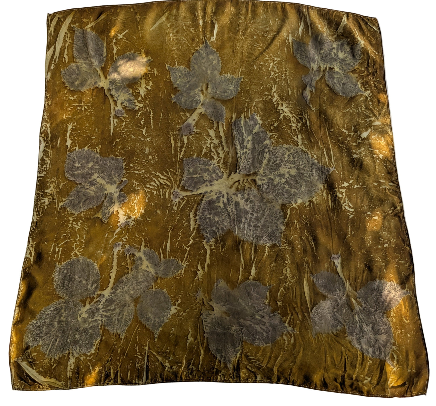Yellow eco printed silk scarf with berry leaves