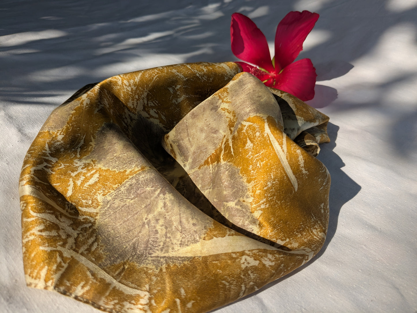 Blackberry leaves eco-printed natural silk scarf