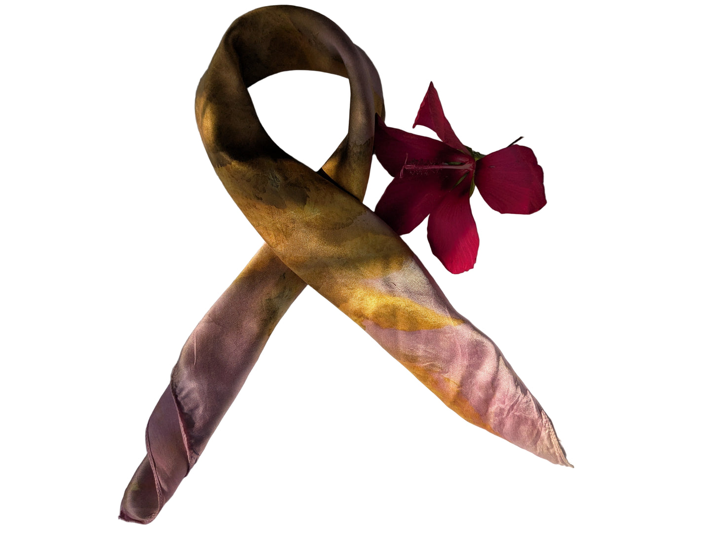 Eco printed natural silk scarf with golden leaves