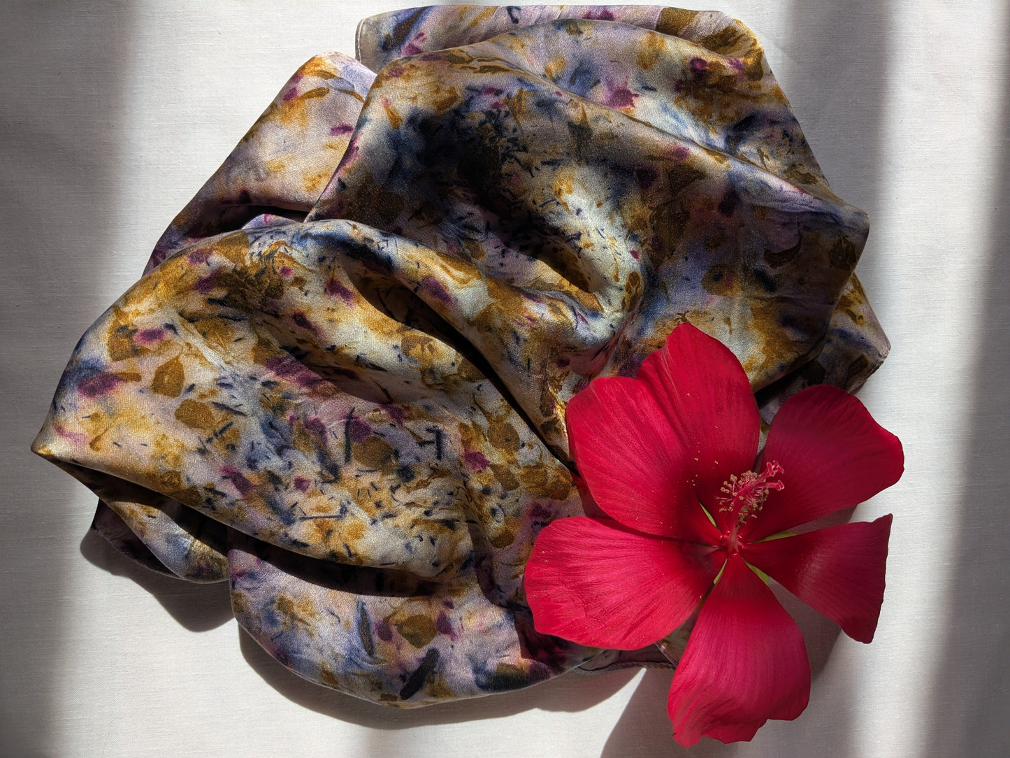 Natural silk scarf with purple hues