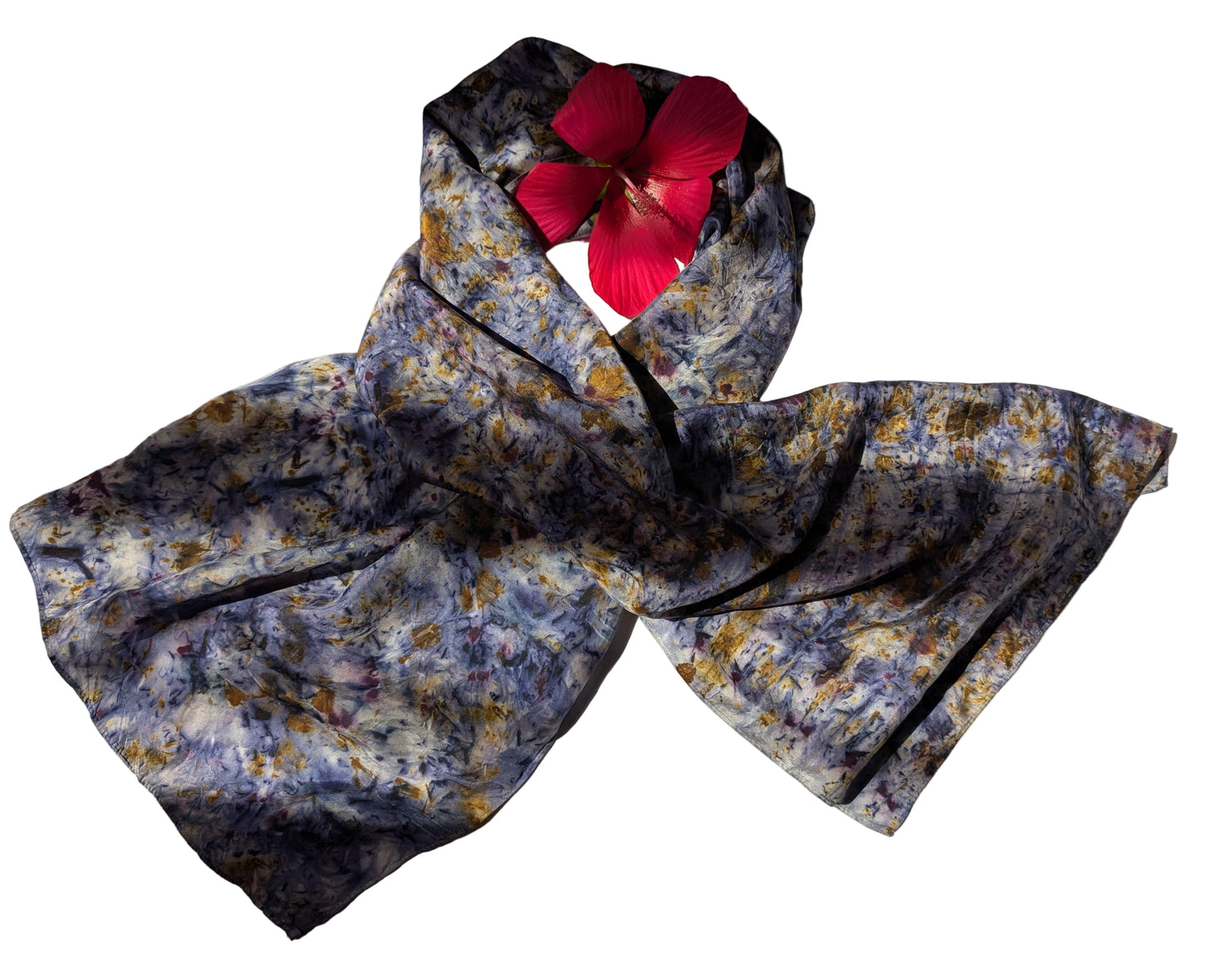 Plant dyed natural silk scarf with logwood and marigolds