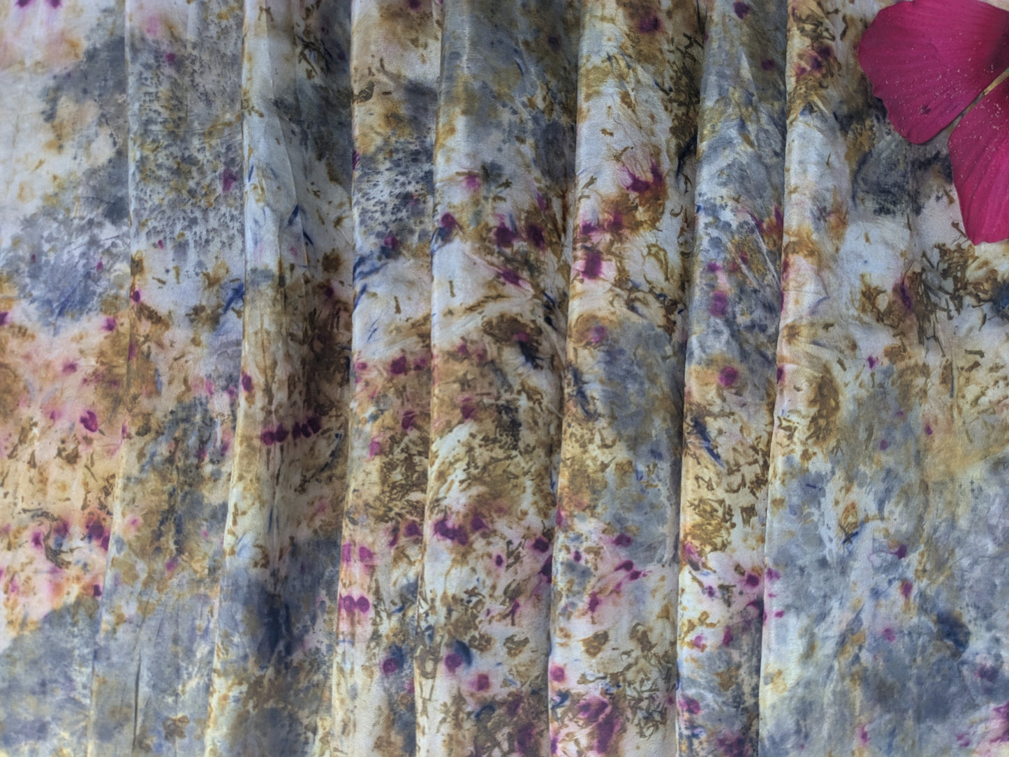 Abstract leaf print and flower dyes, natural silk scarf