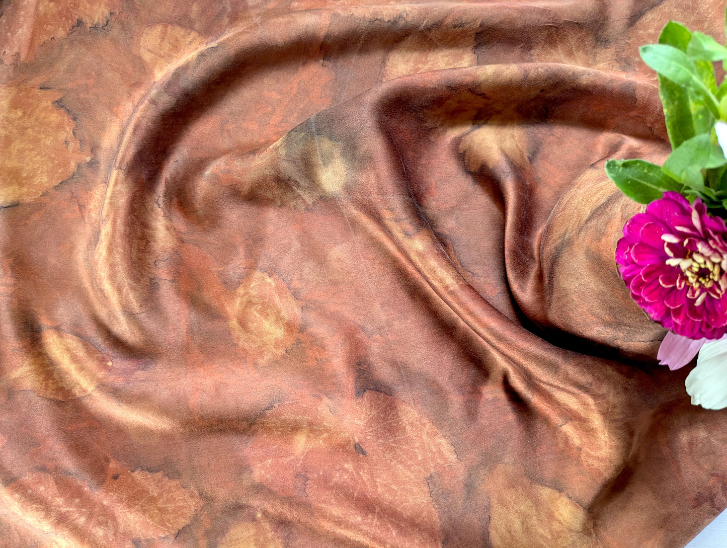 Autumn scarf, madder dyed and eco printed leaves