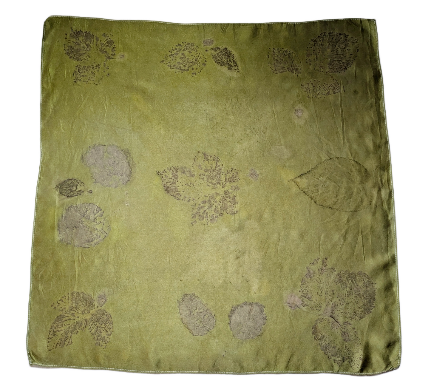 Eco printed army green natural silk scarf