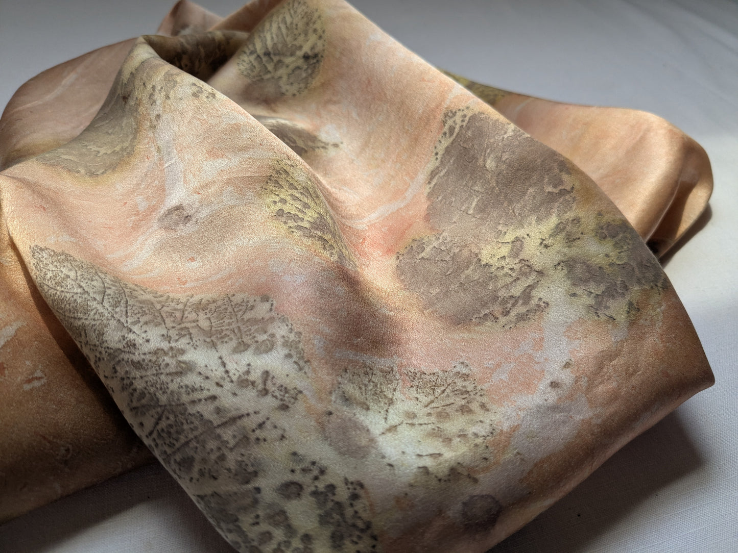 Blackberry leaves eco print on natural silk scarf