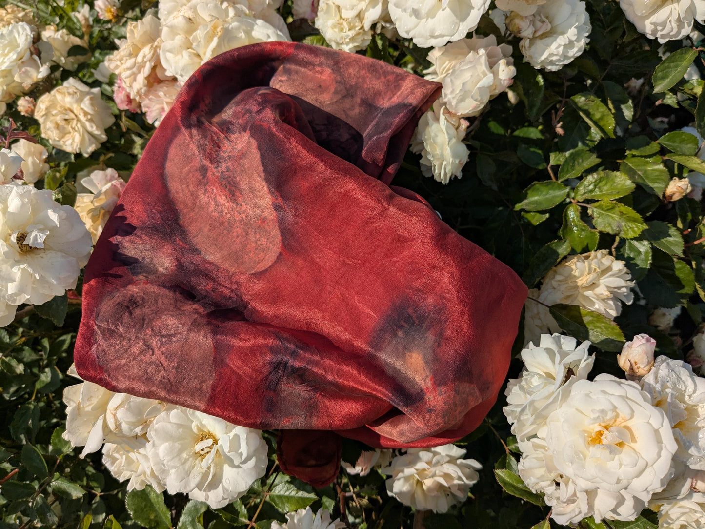 Eco Print Silk Scarf: Madder-Dyed Botanical Design, Handmade in Georgia