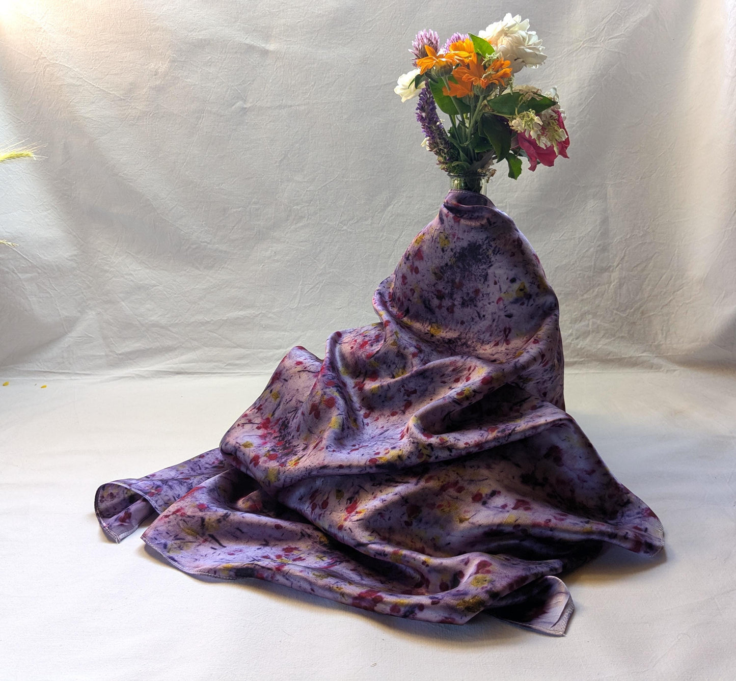 Handmade Organic Silk Scarf: Logwood Cochineal Marigold Botanical Dye