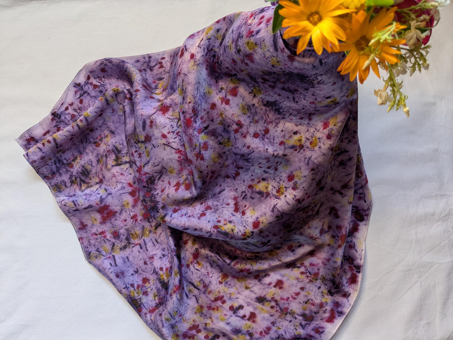 Handmade Organic Silk Scarf: Logwood Cochineal Marigold Botanical Dye