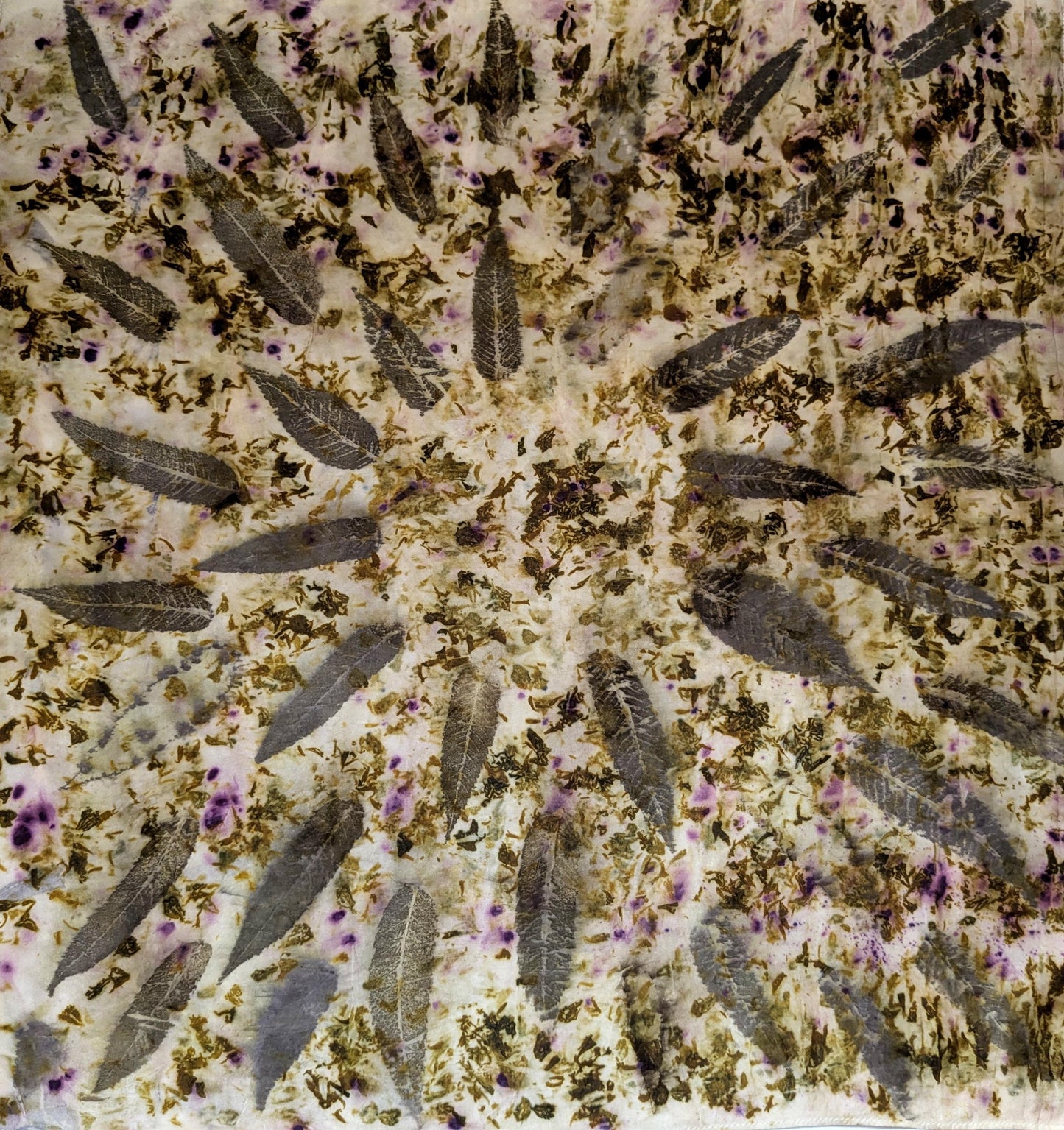 Eco-Printed Silk Satin Scarf: Sumac, Marigold & Cochineal Dyed