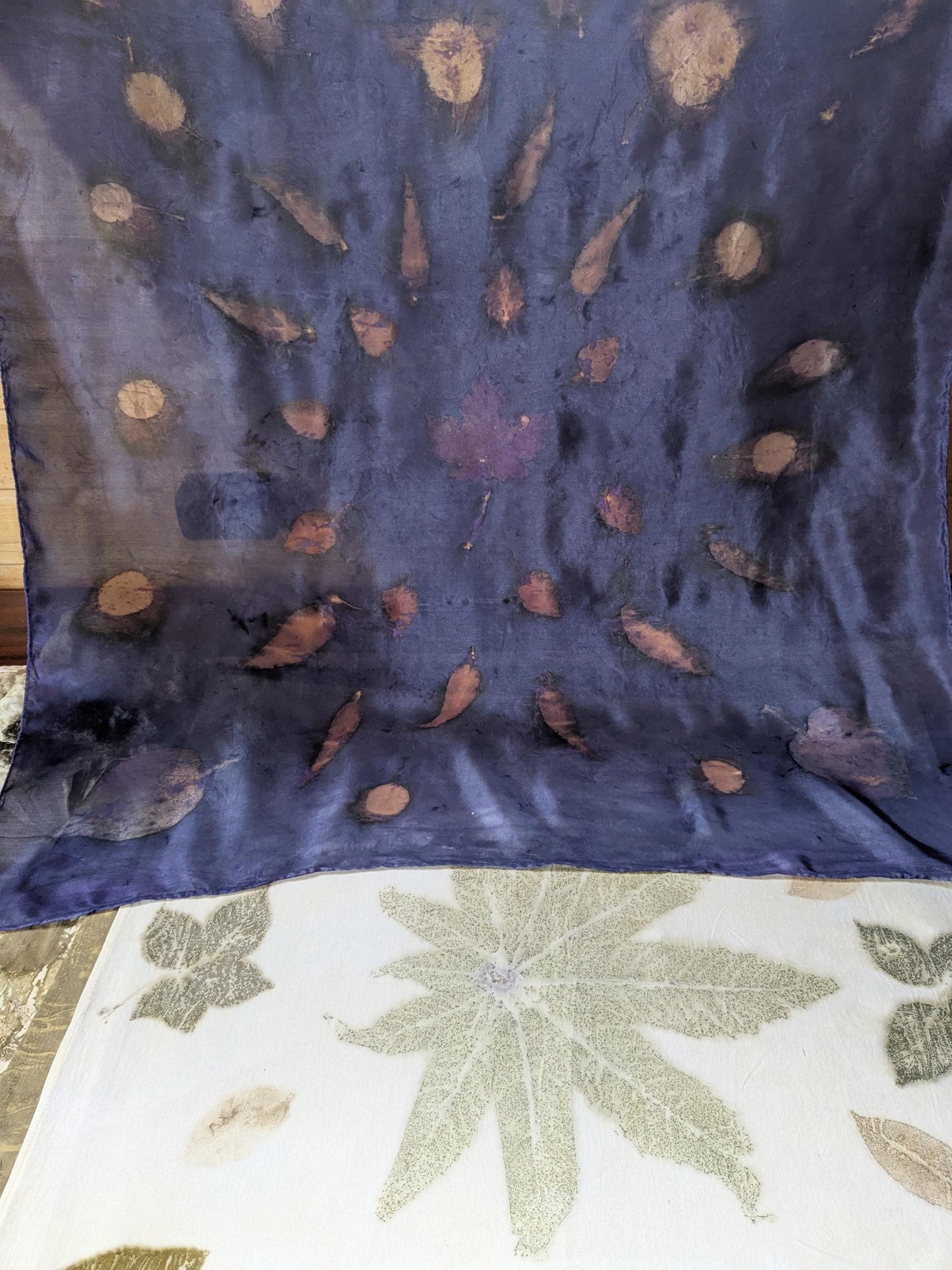 Eco-Printed Silk Scarf: Naturally Dyed Botanical Eucalyptus Shawl