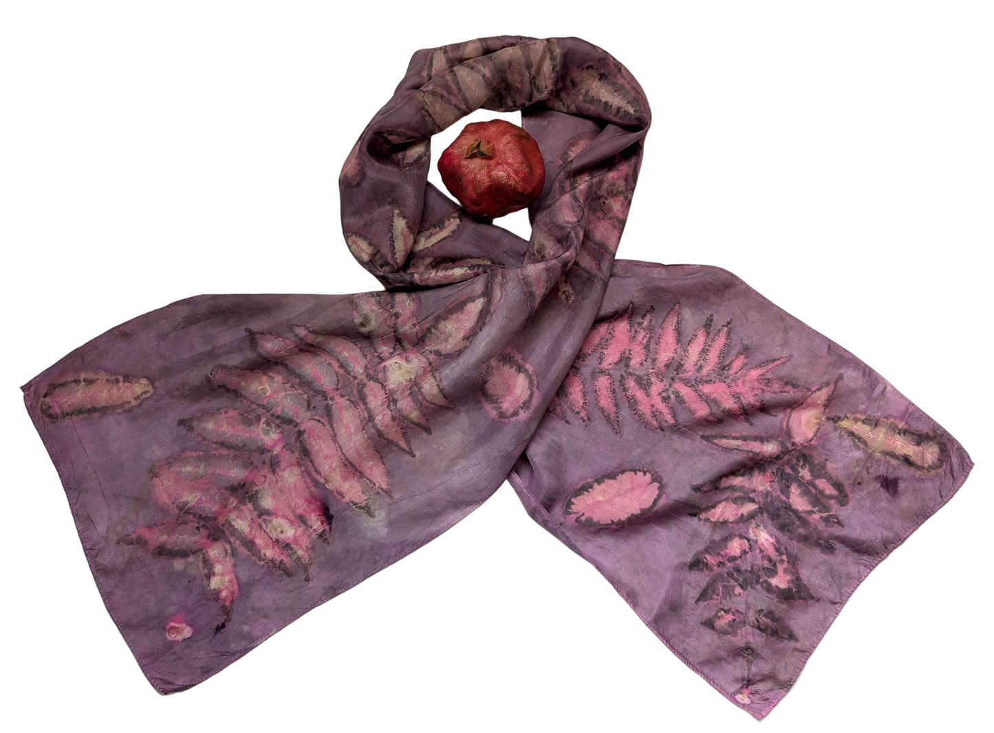 Hand-Dyed Silk Scarf: Cochineal, Sumac & Smokebush Botanical Print
