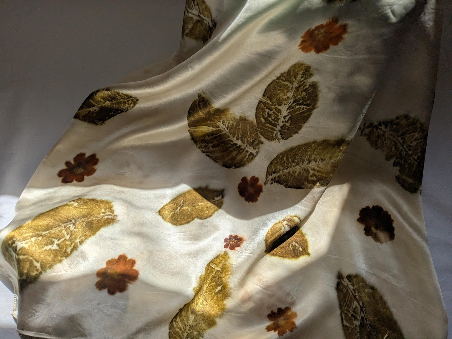Eco Print Silk Scarf: Botanical Dyed Organic Accessory