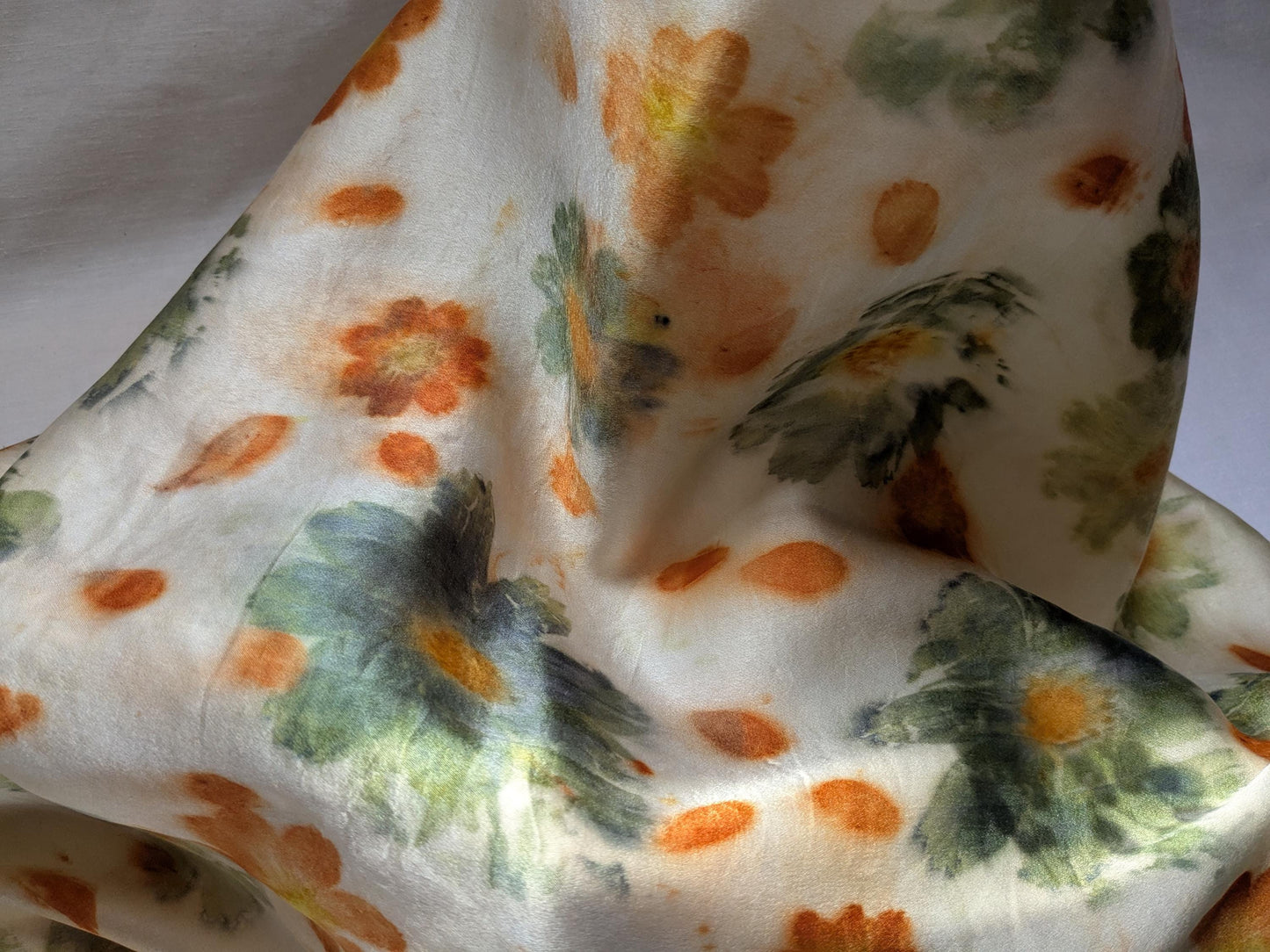 Flower eco printed scarf, natural silk satin