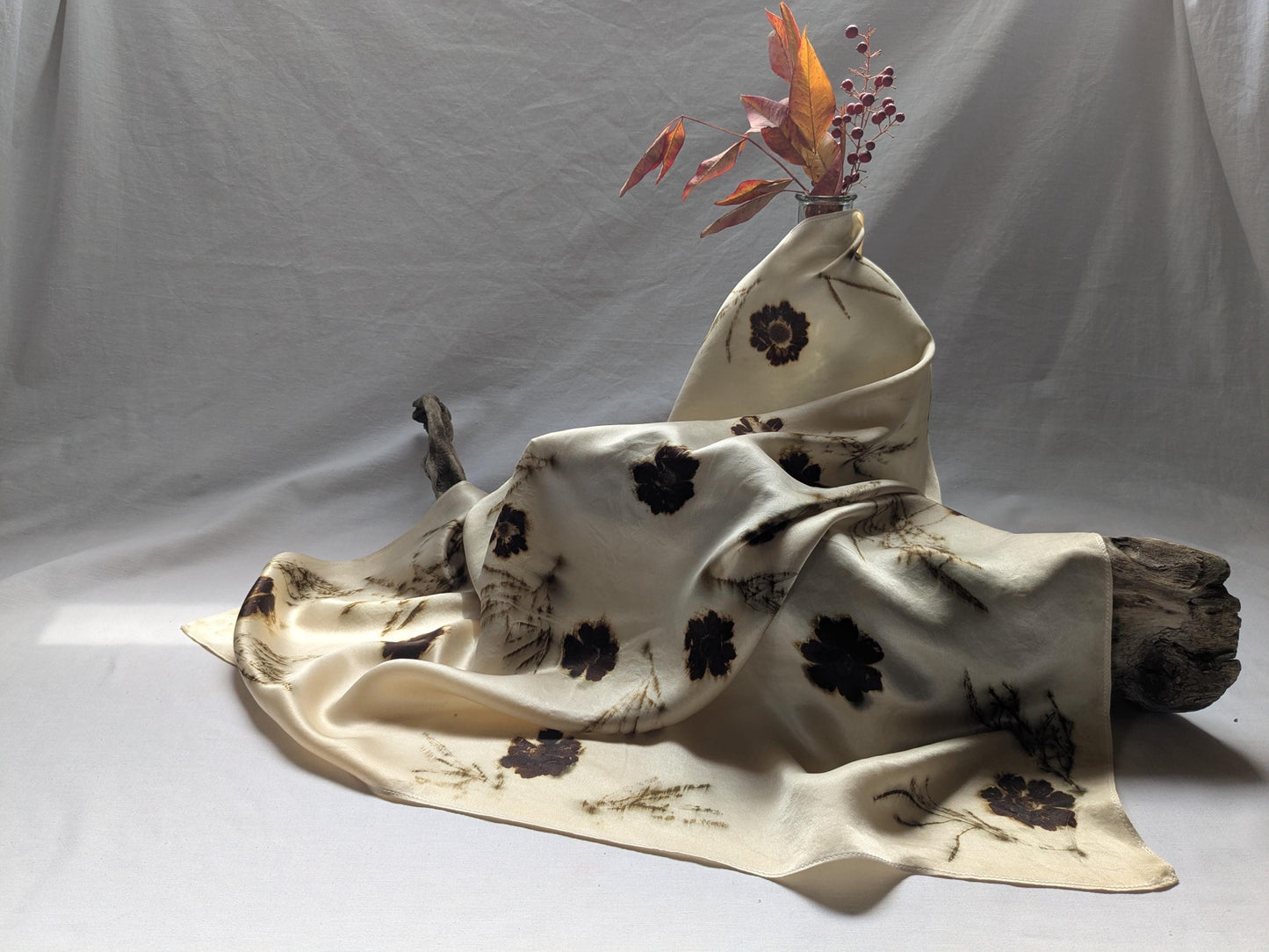 Silk scarf eco printed with Coreopsis flowers