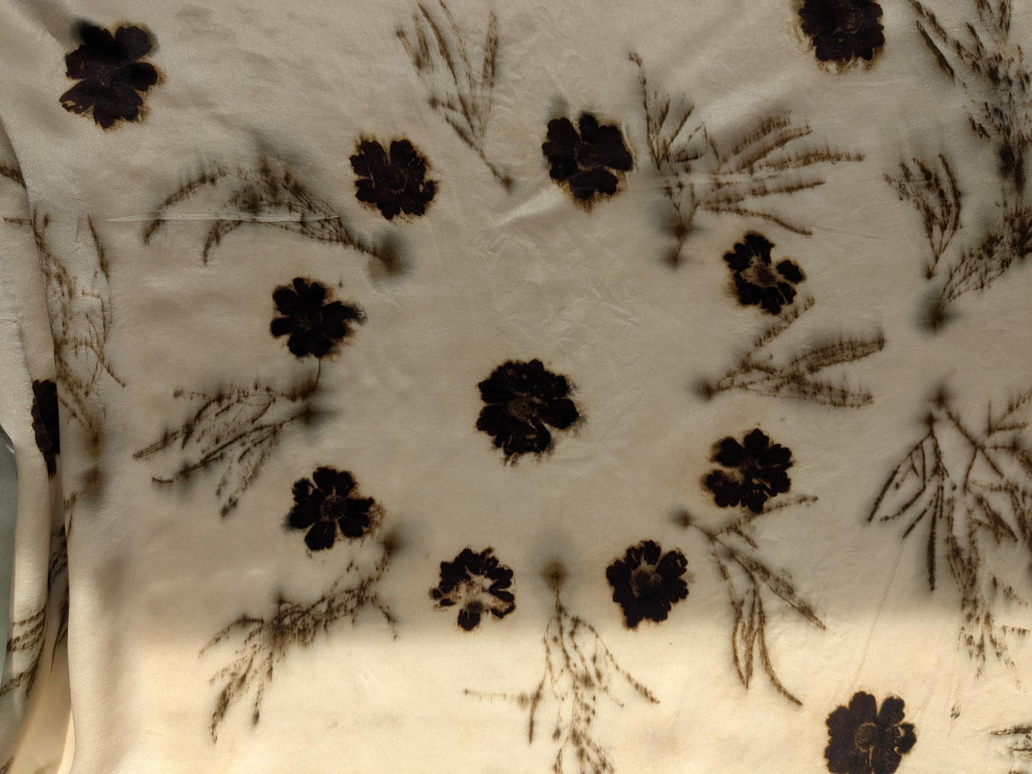 Silk scarf eco printed with Coreopsis flowers