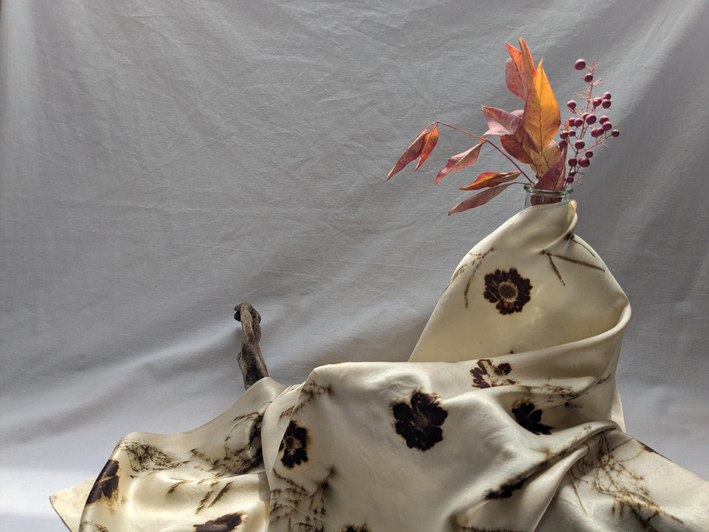 Silk scarf eco printed with Coreopsis flowers