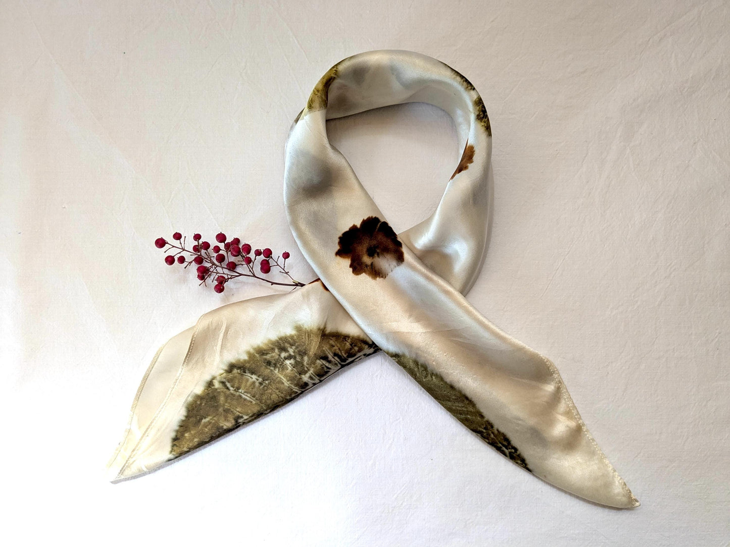 Eco Print Silk Scarf: Botanical Dyed Organic Accessory