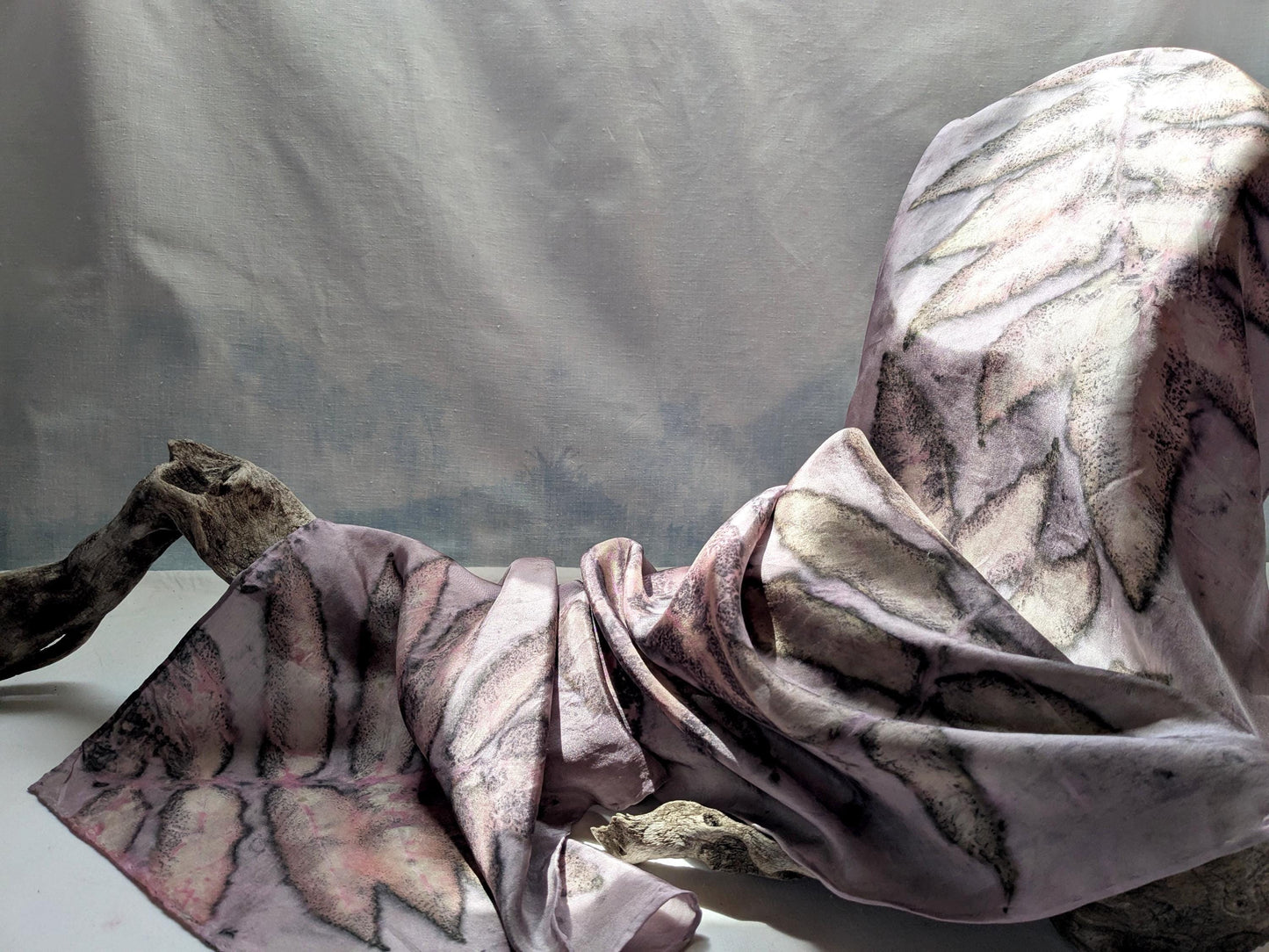 Eco-Printed Silk Scarf: Cochineal & Sumac Leaf Botanical Dye