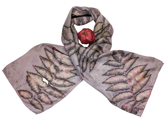 Eco-Printed Silk Scarf: Cochineal & Sumac Leaf Botanical Dye