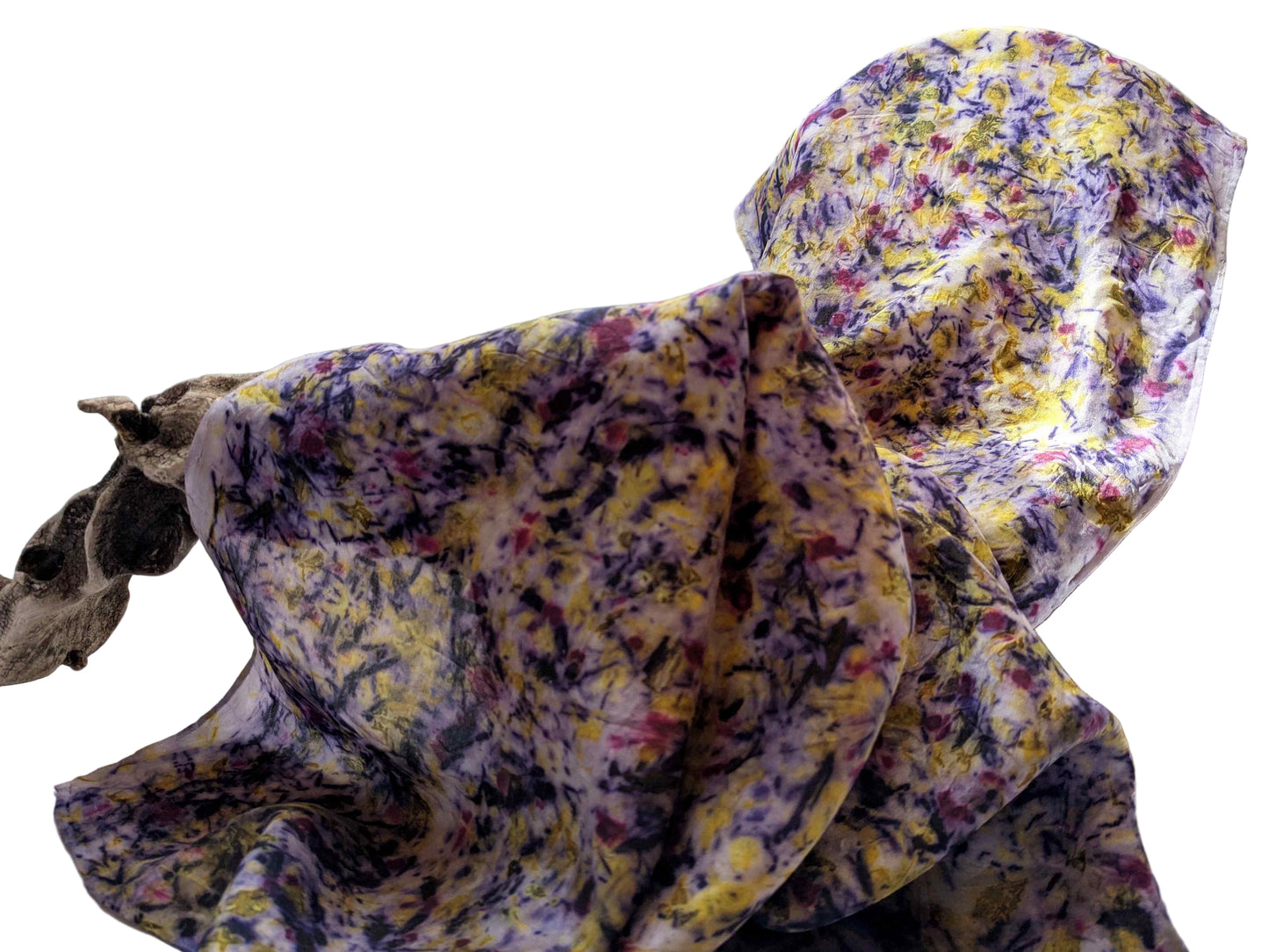 Hand-Dyed Silk Scarf: Logwood, Cochineal & Marigold Patterns