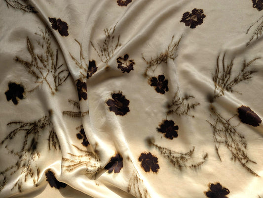 Silk scarf eco printed with Coreopsis flowers