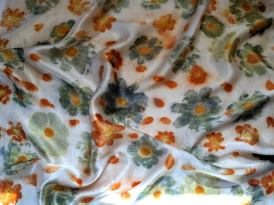 Flower eco printed scarf, natural silk satin
