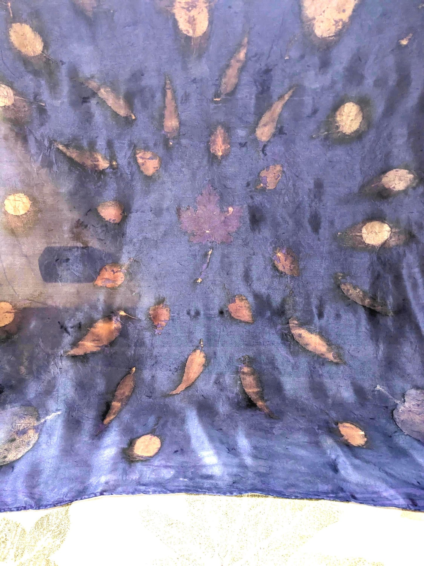 Eco-Printed Silk Scarf: Naturally Dyed Botanical Eucalyptus Shawl