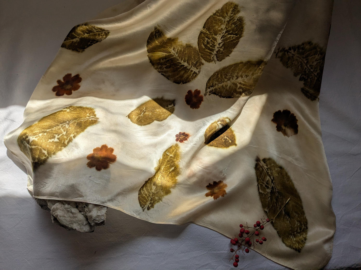 Eco Print Silk Scarf: Botanical Dyed Organic Accessory