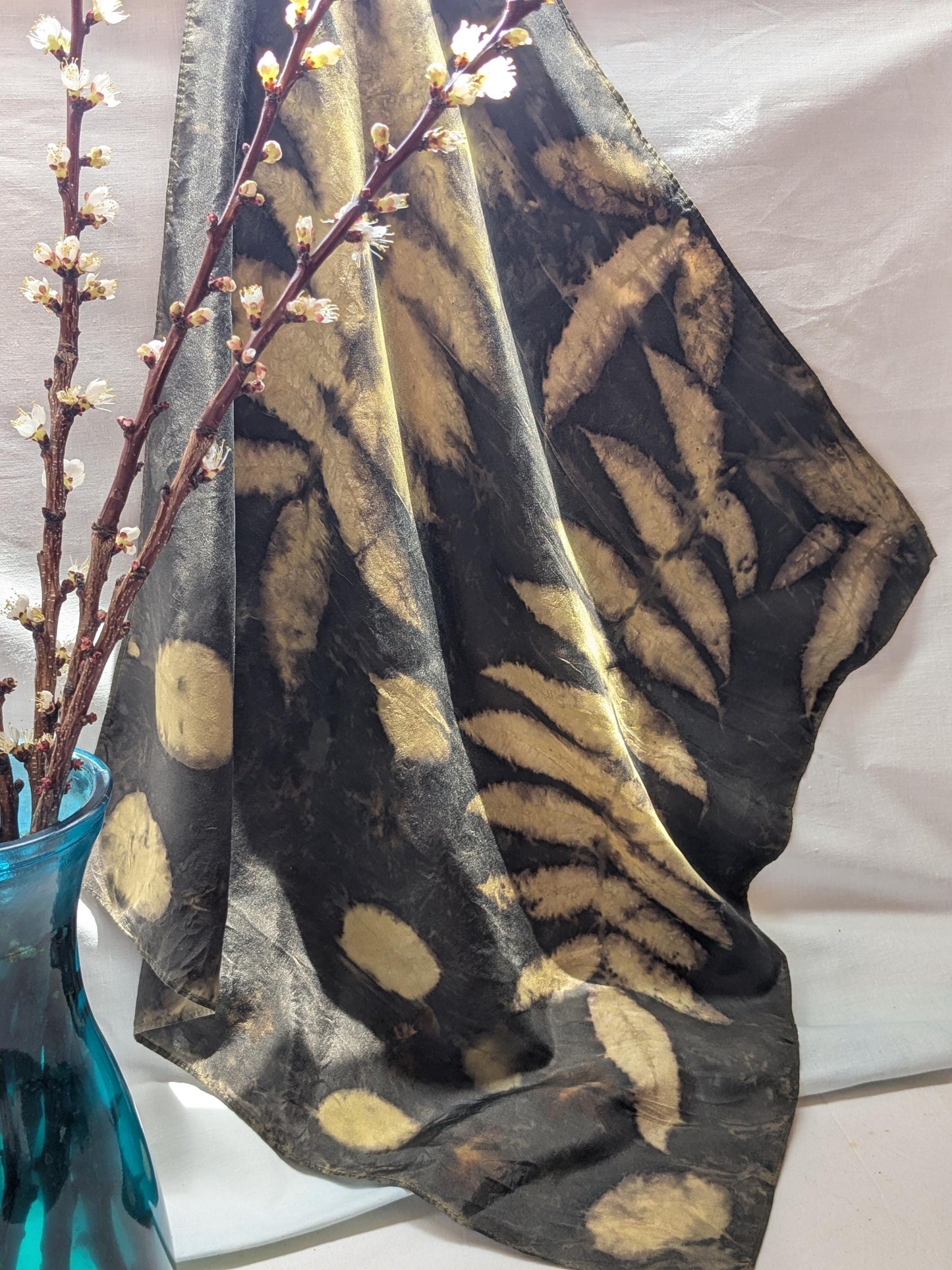 Eco Printed Silk Scarf: Hand Dyed Botanical Design, Made in Georgia