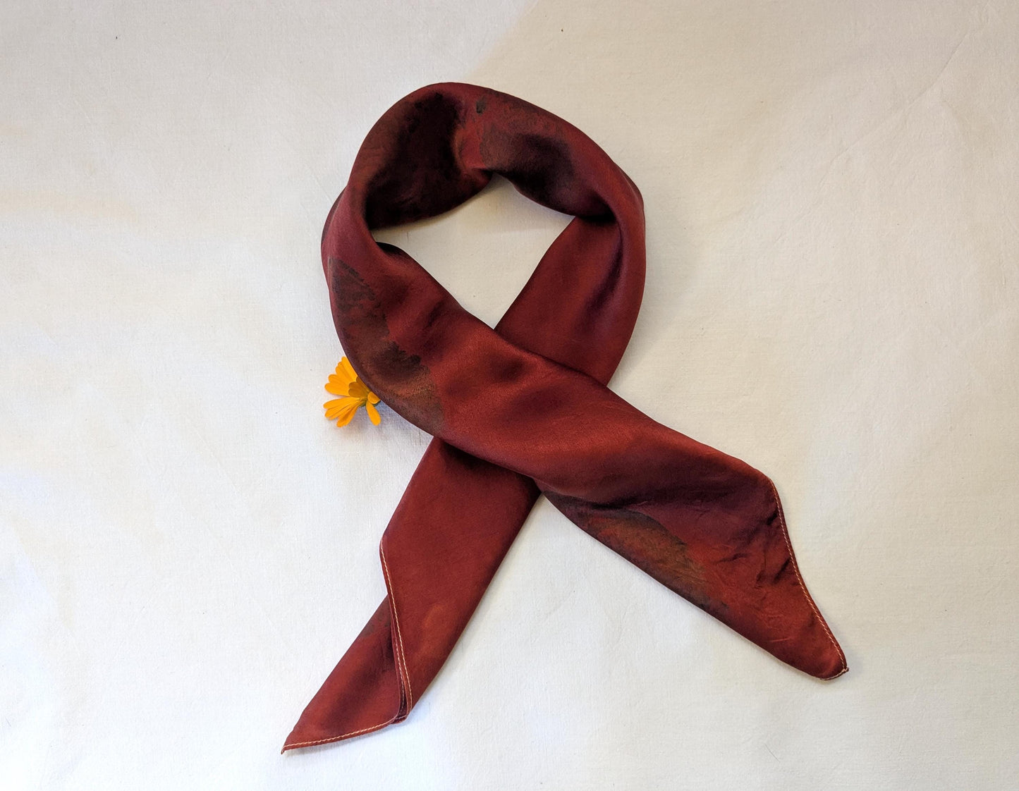 Eco-Printed Organic Silk Scarf: Madder Root Dyed, Walnut Leaf Design