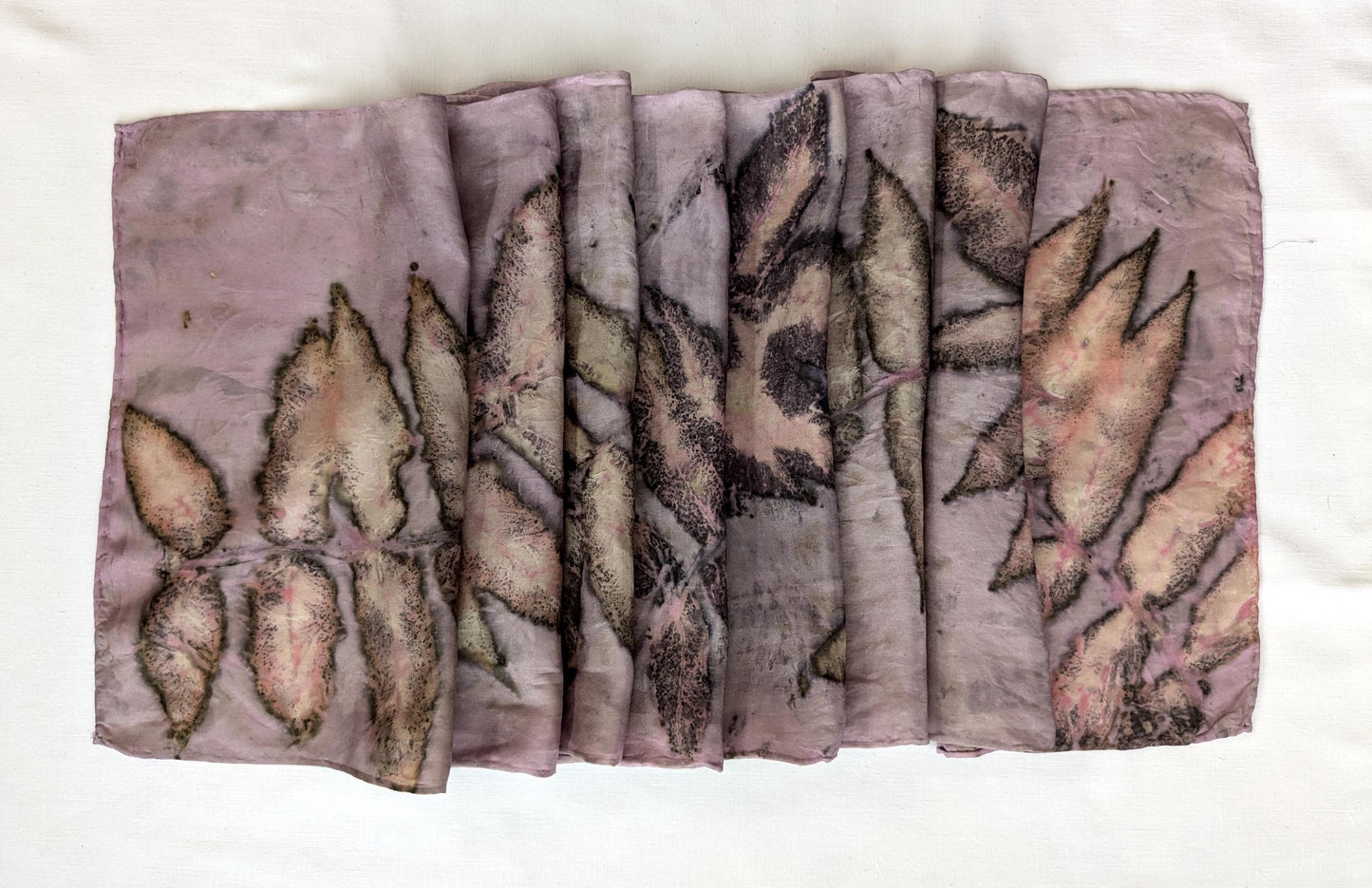 Eco-Printed Silk Scarf: Cochineal & Sumac Leaf Botanical Dye