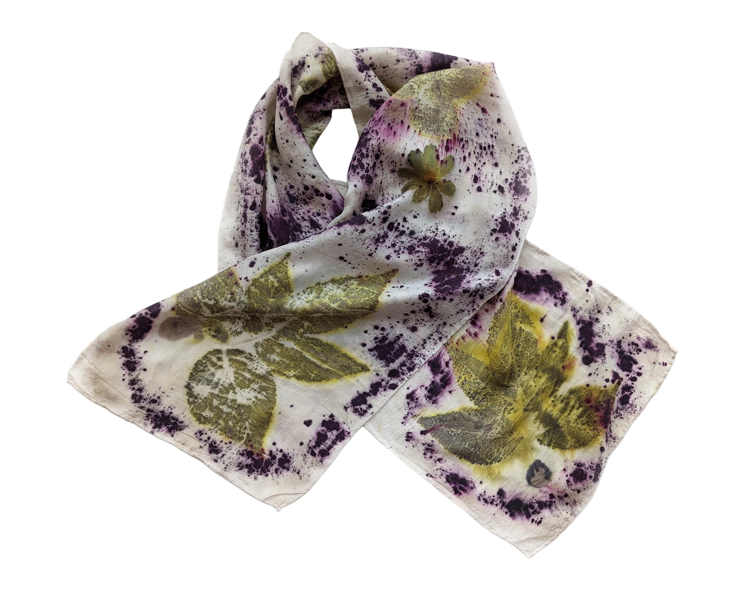 Eco Printed Silk Scarf: Cosmos Flowers, Blackberry Leaves