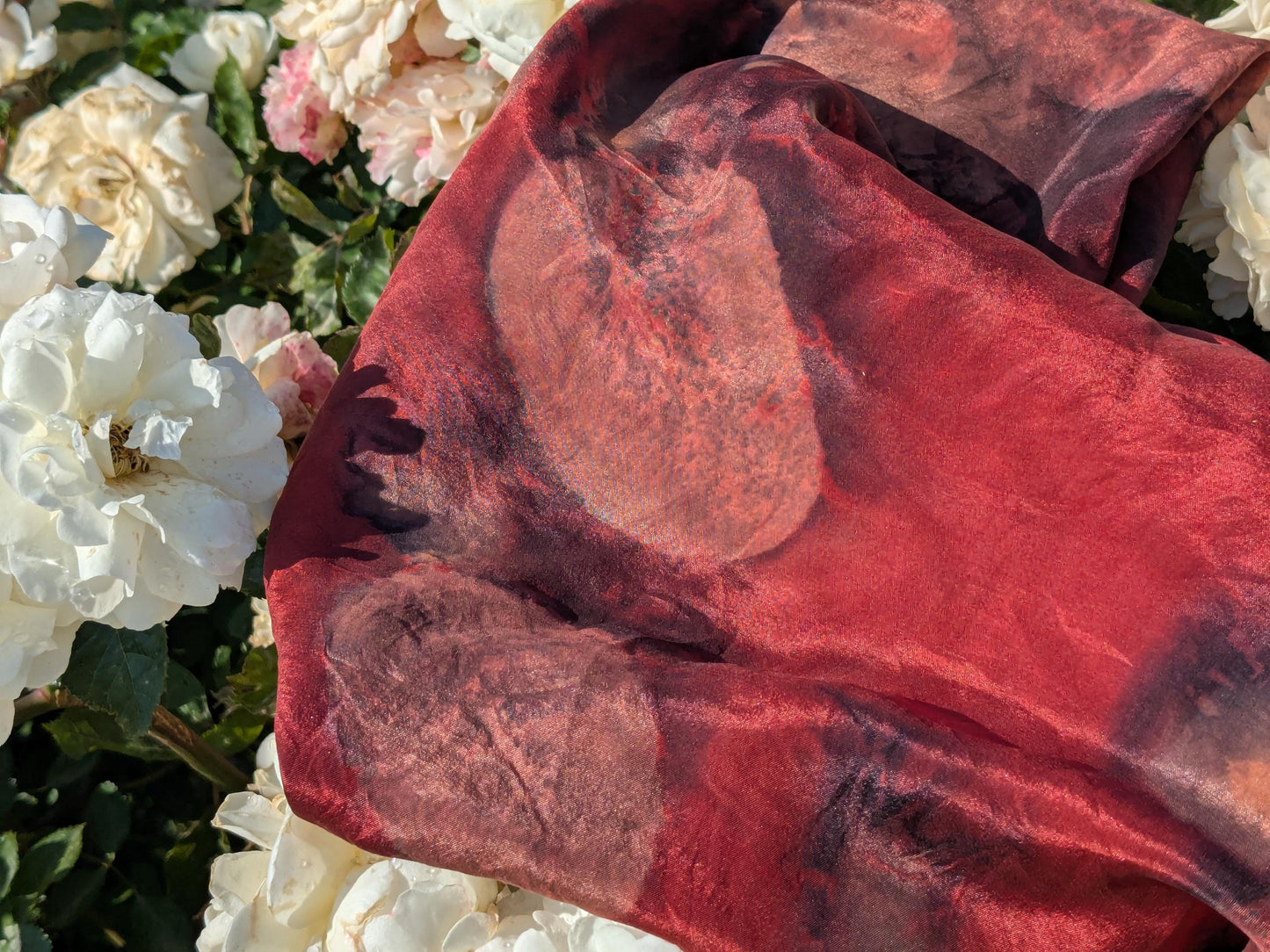 Eco Print Silk Scarf: Madder-Dyed Botanical Design, Handmade in Georgia