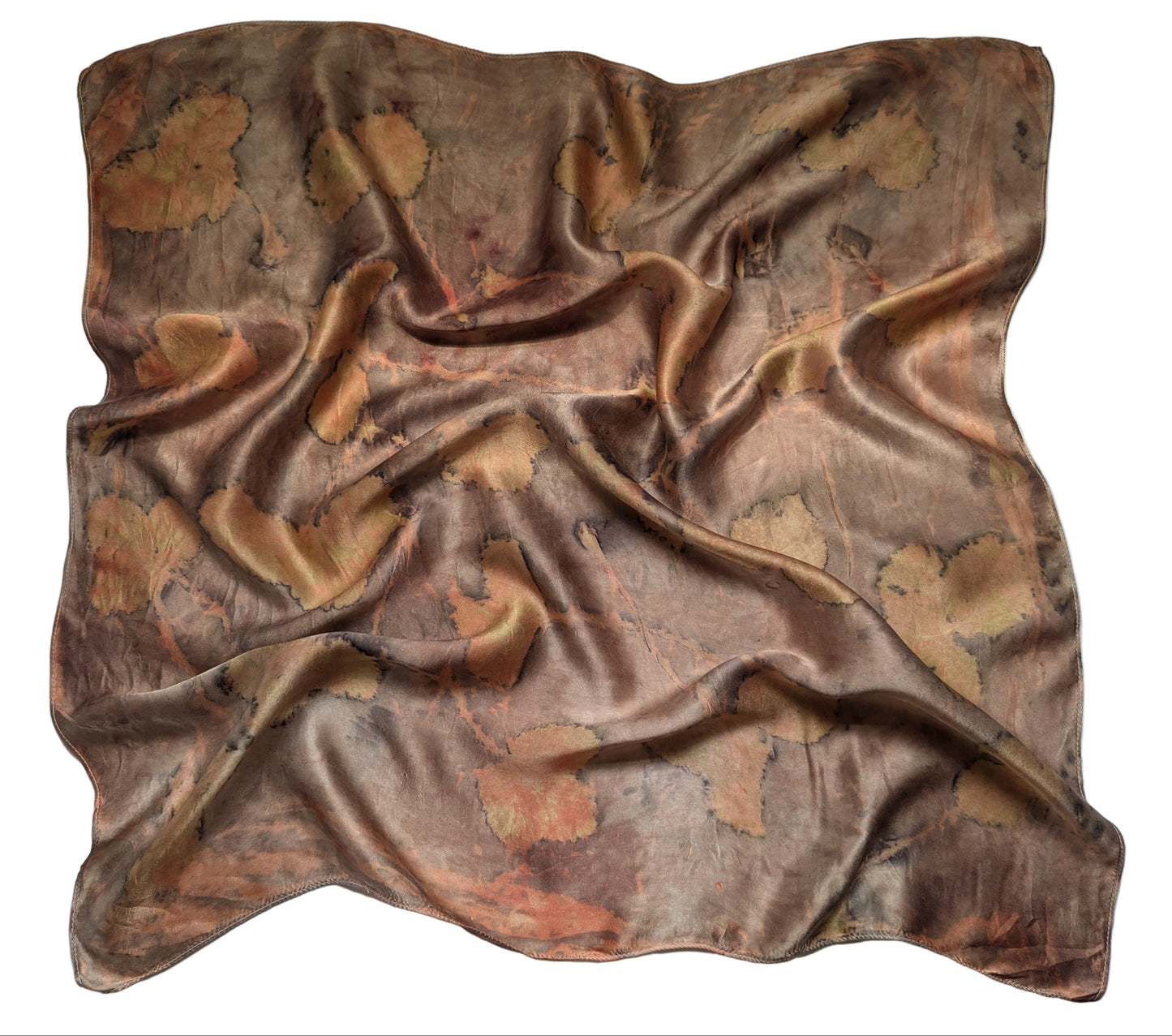 Strawberry leaves eco print on natural silk scarf