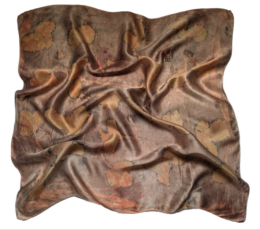 Strawberry leaves eco print on natural silk scarf