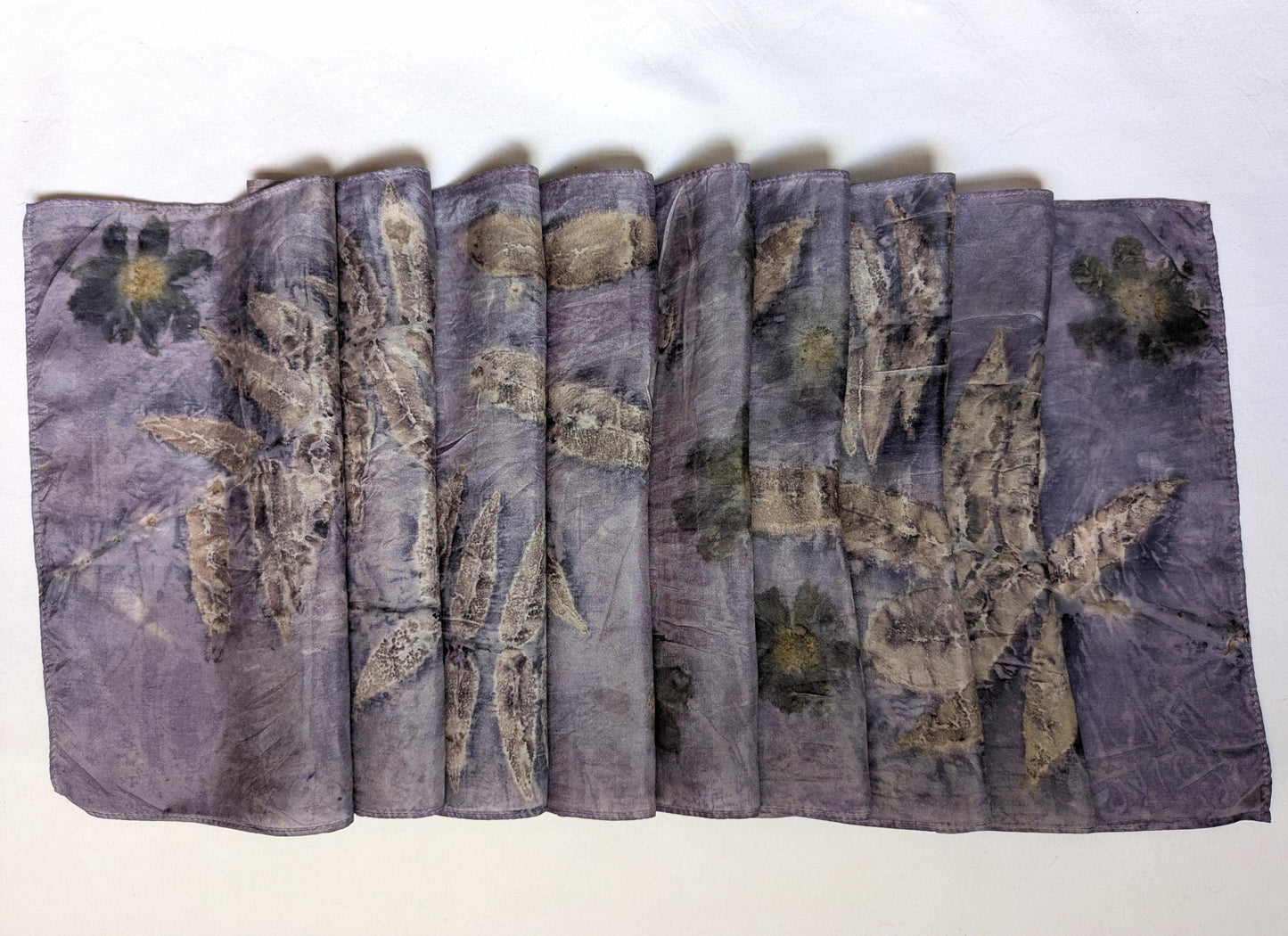 Eco print scarf, Hand-Dyed Silk Scarf – Logwood Bark, Sumac, Cosmos & Smokebush Natural Dye, Eco-Printed