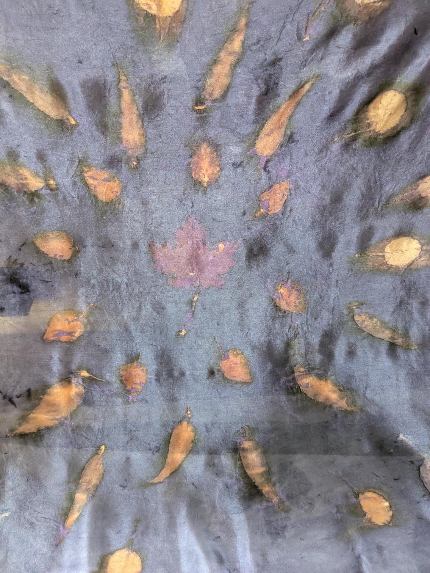 Eco-Printed Silk Scarf: Naturally Dyed Botanical Eucalyptus Shawl