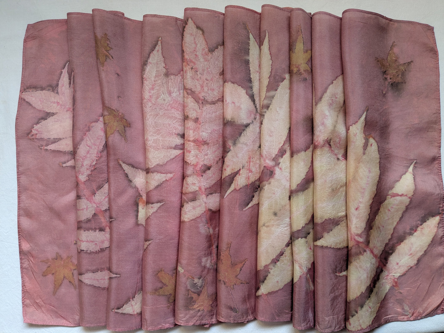 Cochineal dyed and sumac eco print natural silk scarf