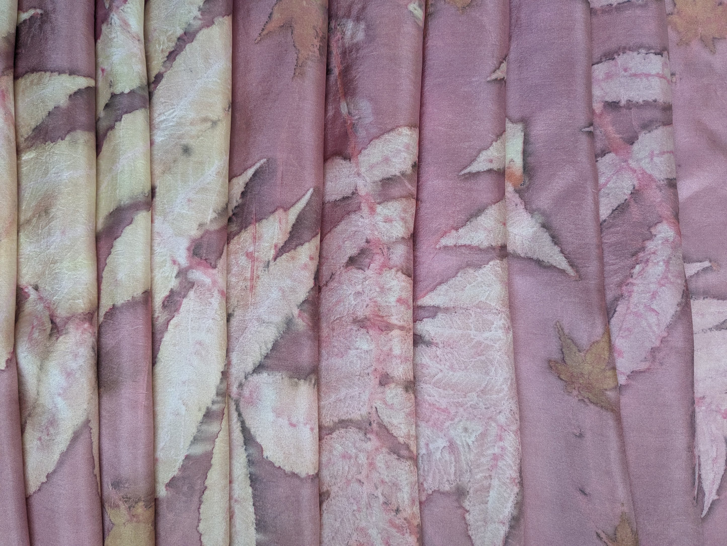 Cochineal dyed and sumac eco print natural silk scarf