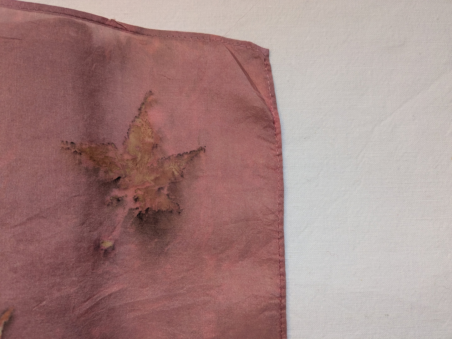 Cochineal dyed and sumac eco print natural silk scarf