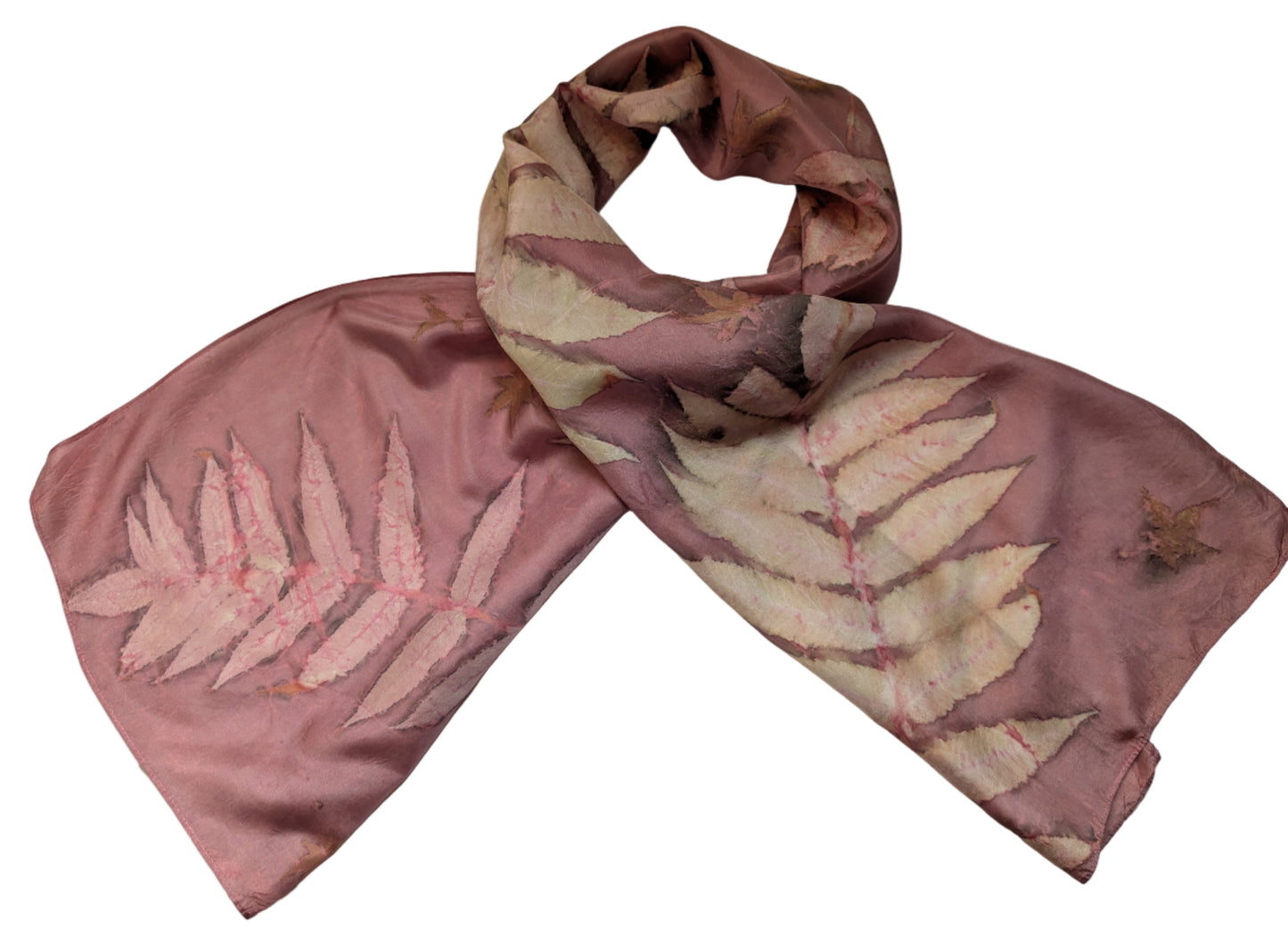 Cochineal dyed and sumac eco print natural silk scarf