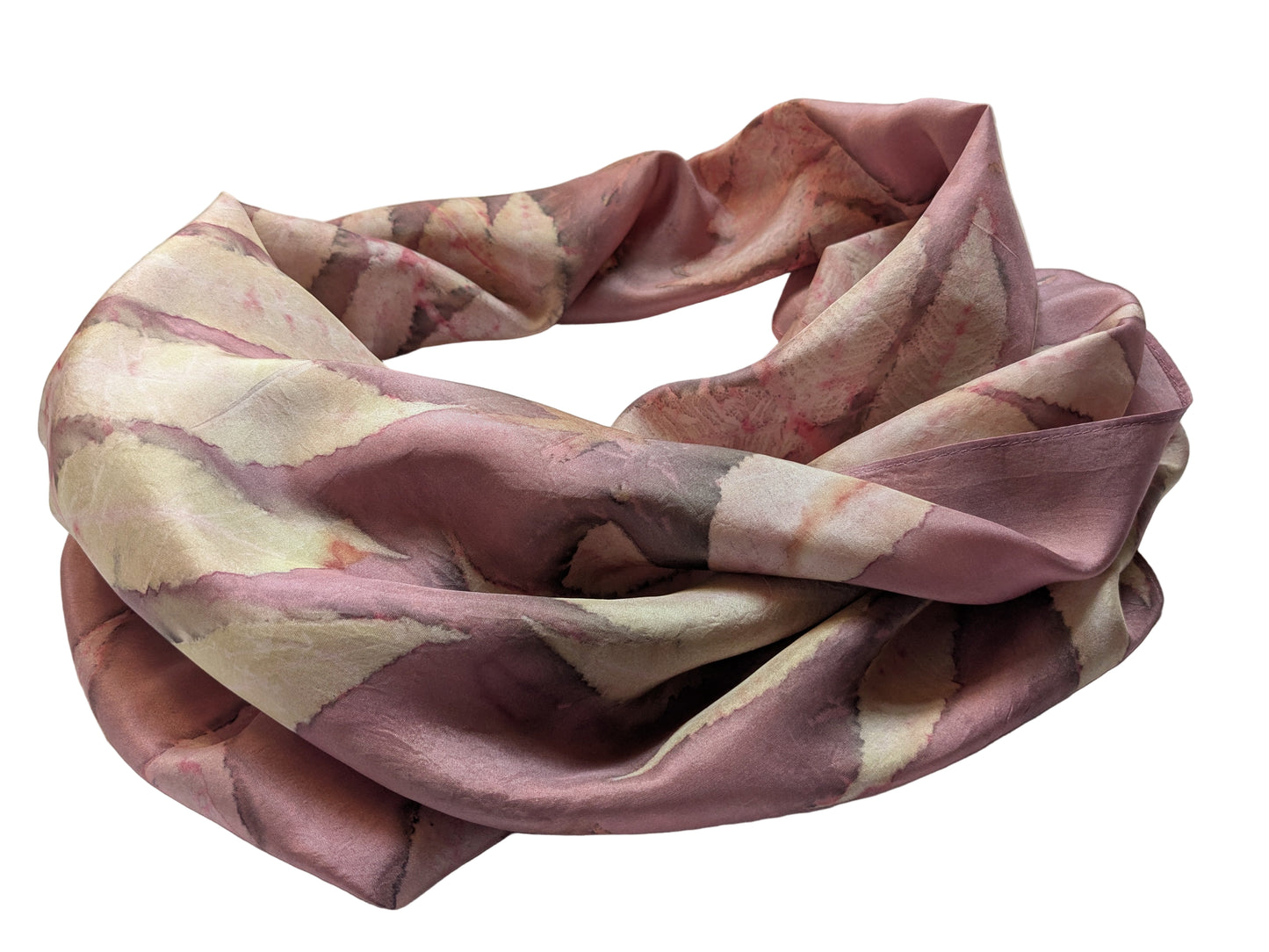 Cochineal dyed and sumac eco print natural silk scarf