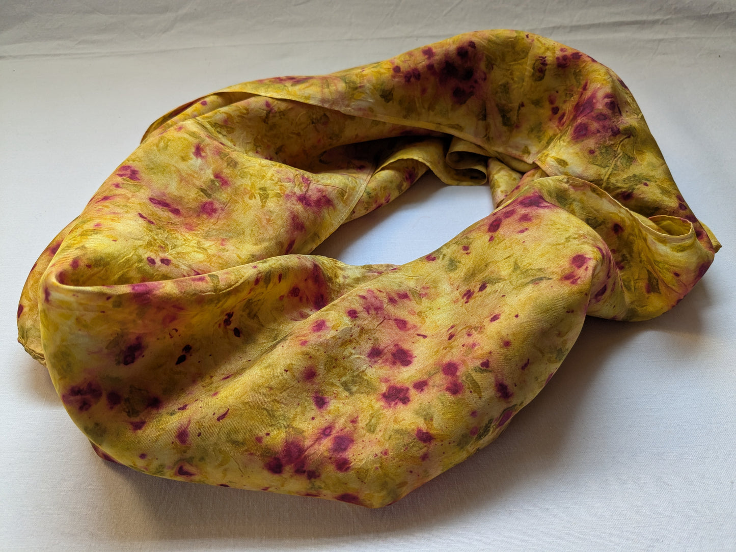 Rainbow colored silk scarf, dyed with natural dyes