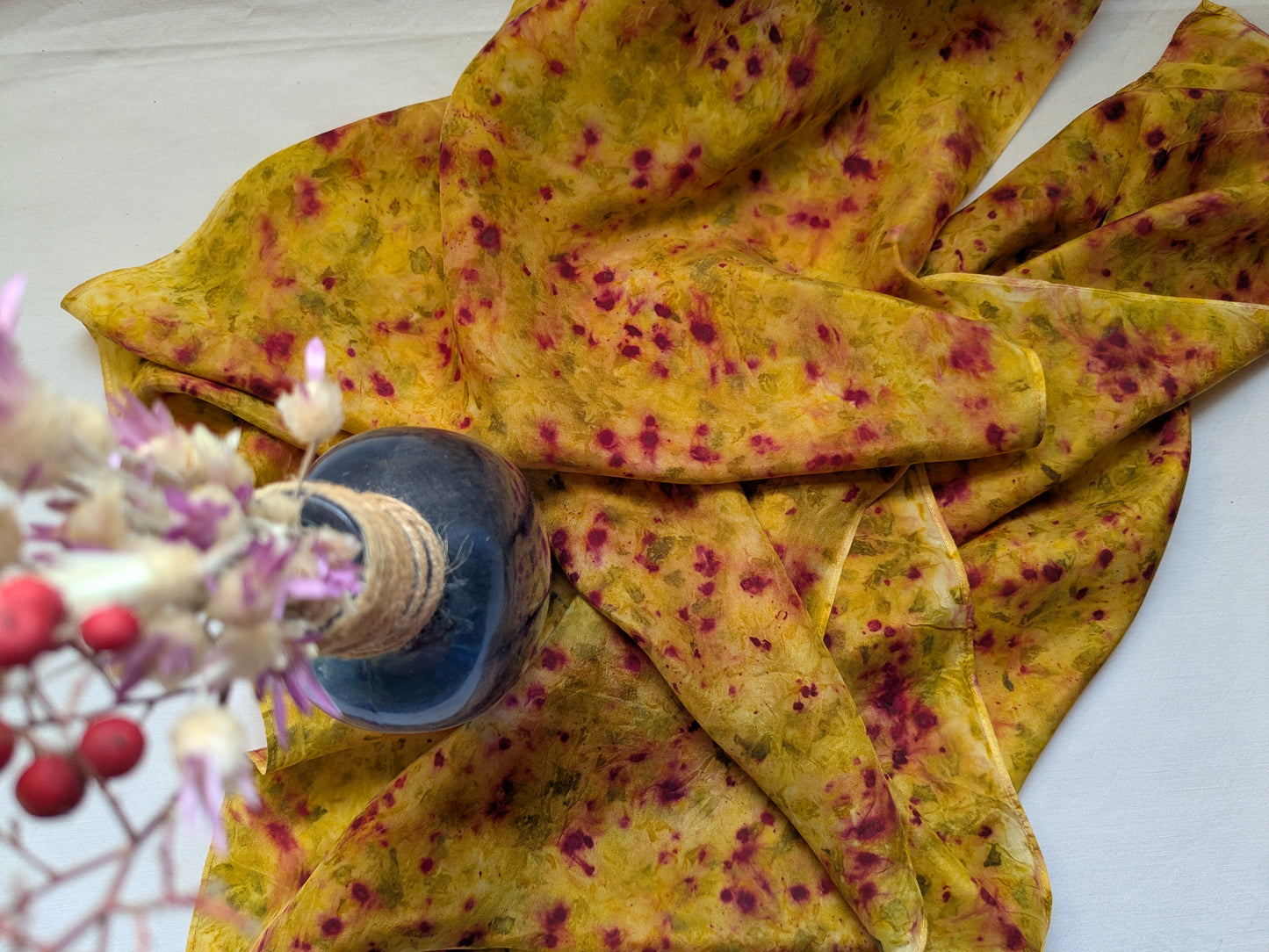 Rainbow colored silk scarf, dyed with natural dyes