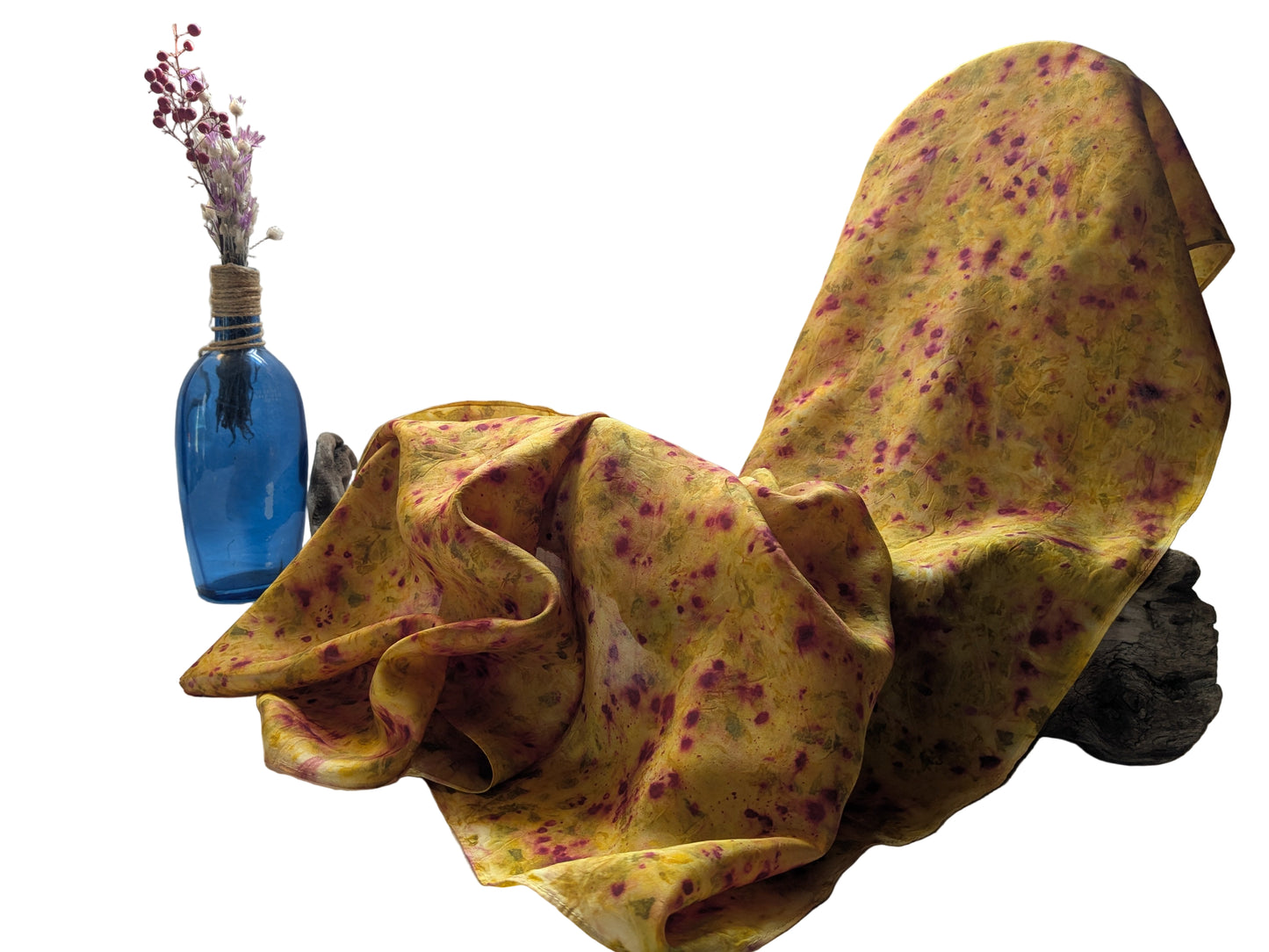 Rainbow colored silk scarf, dyed with natural dyes